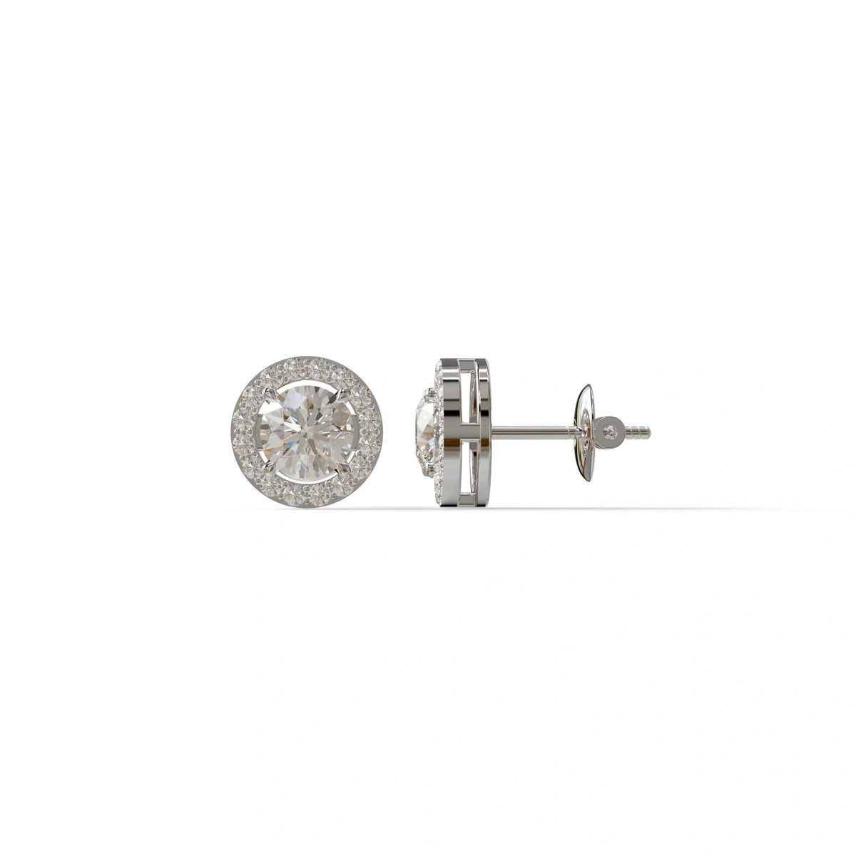 Ciera - Round Diamond Stud Earrings | Halo Setting | Certified