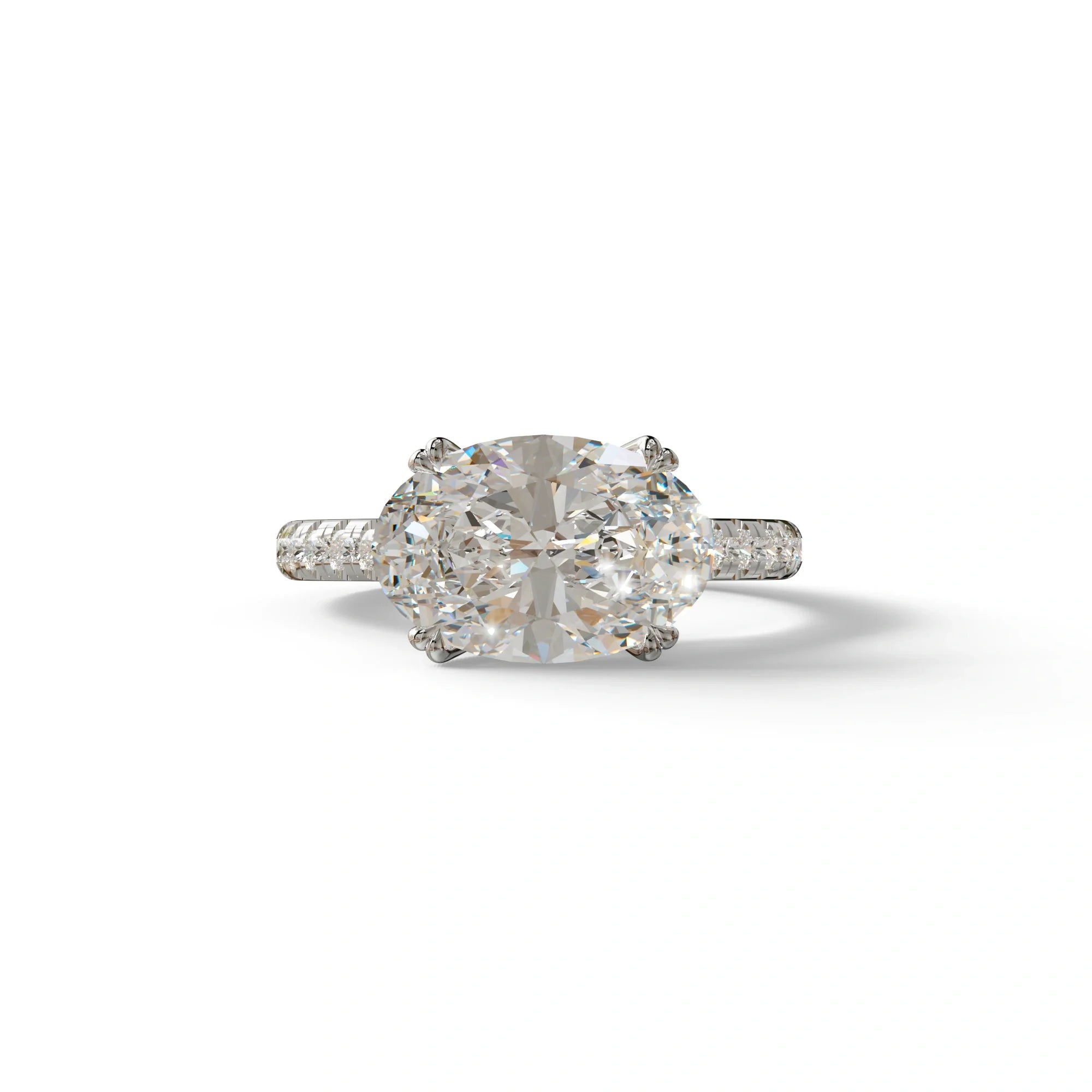 3 Carat Lab Grown Diamond Oval Cut Engagement Ring | East-West Diamond Ring - Ellipse - 10K Solid Gold / White Gold
