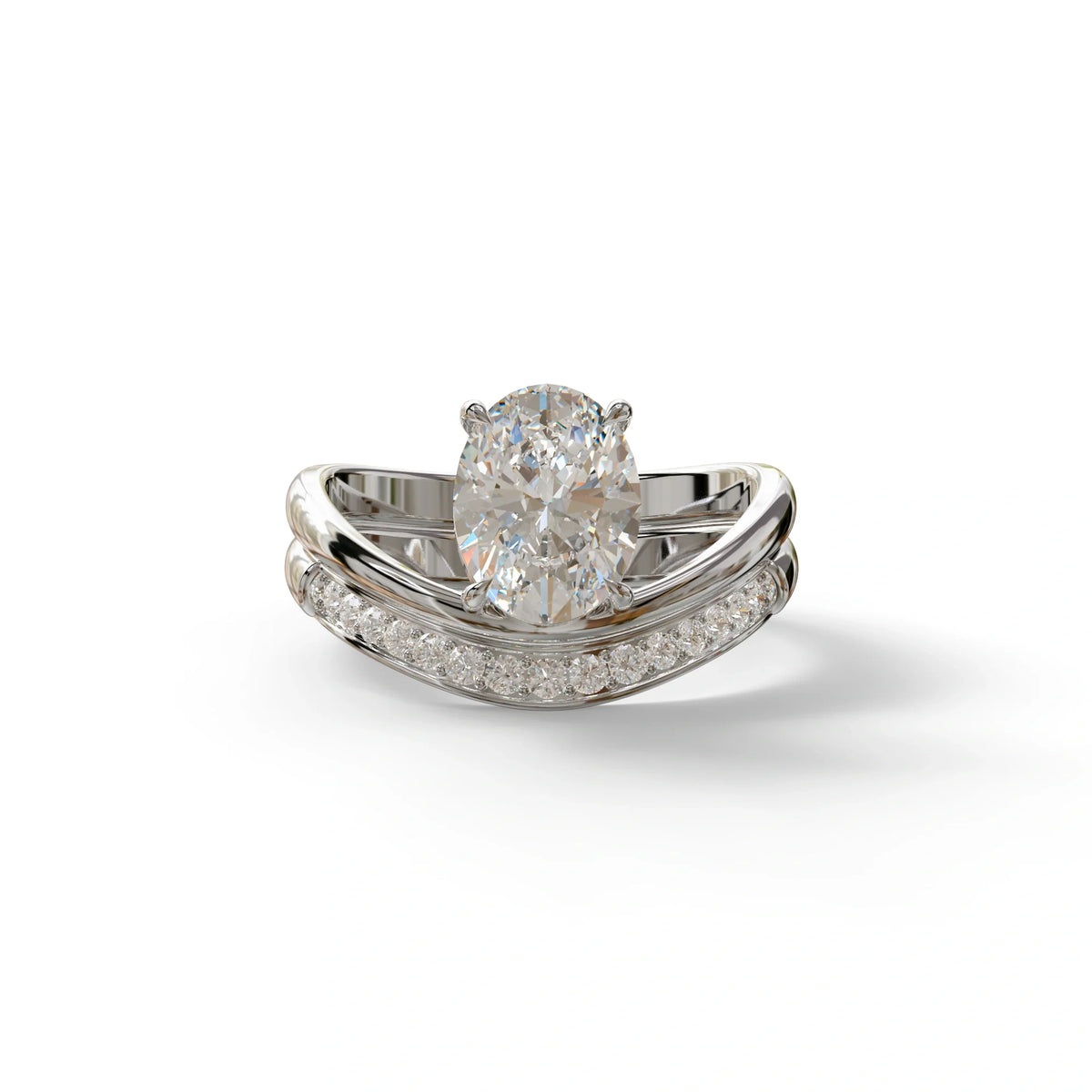 2 Carat E VVS Oval Cut Lab Grown Diamond Ring | Curve Setting - Brilliance - 10K Solid Gold / White Gold