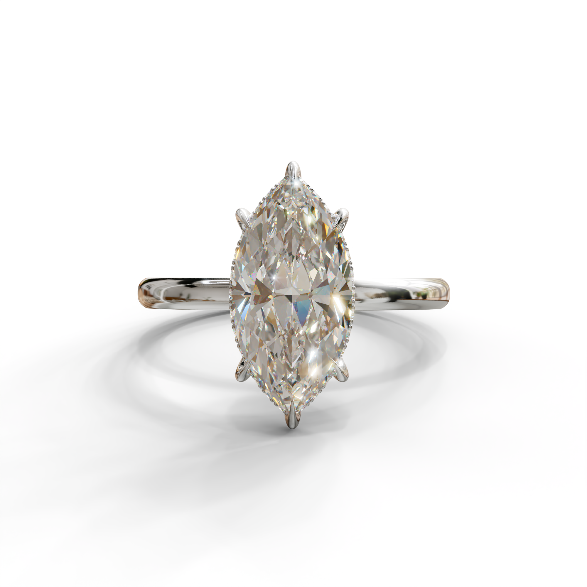 3.5ct E VVS Marquise Cut Hidden Halo & Claw Lab Grown Diamond Engagement Ring - 14K Solid Gold / Yellow Gold - ring