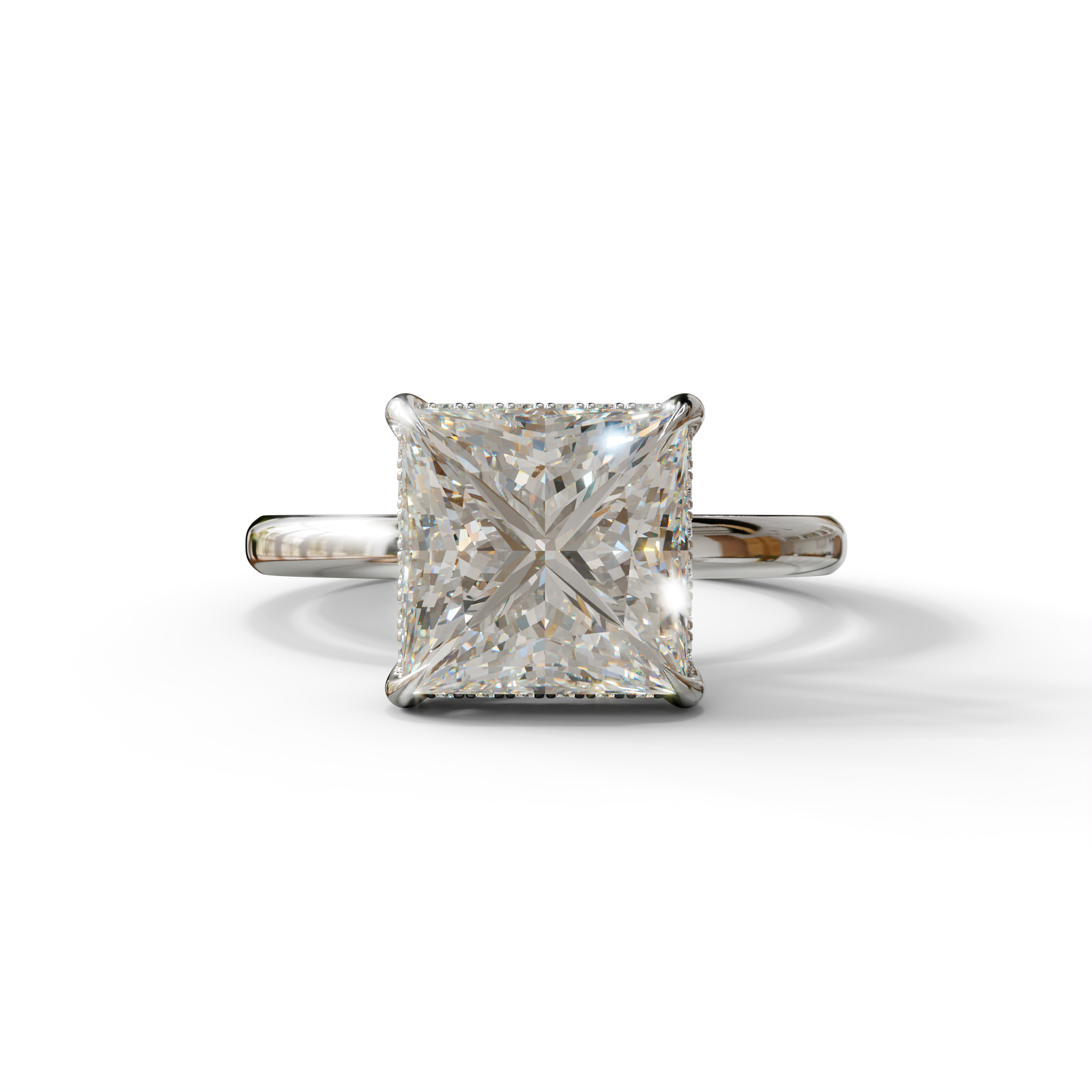 3 Carat E VVS Princess Cut Hidden Halo Lab Grown Diamond Engagement Ring - 10K Solid Gold / White Gold