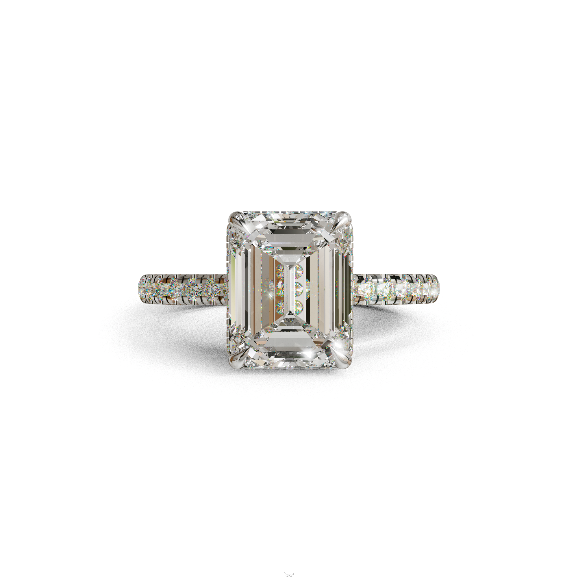 2.5 Ct E/VVS Emerald Cut Lab Diamond In Hidden Halo & Pave Setting Ring - Siena - 10K Solid Gold / White Gold