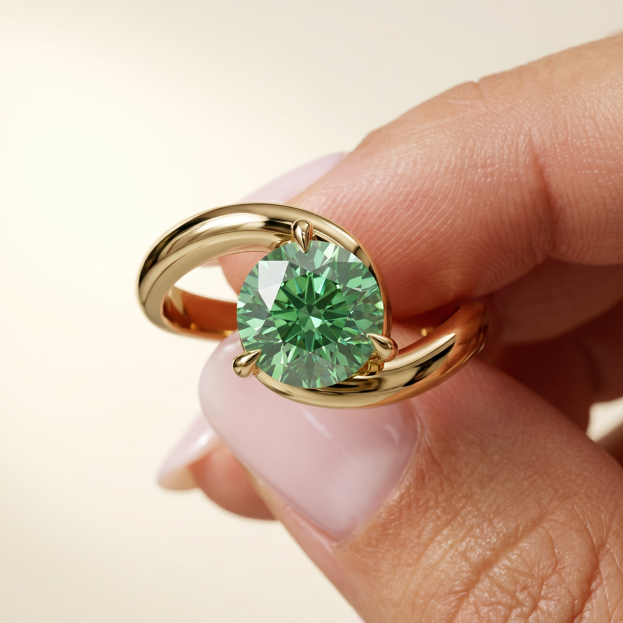 1.5 Carat Green Lab Grown Diamond Engagement Ring – Round Cut Solitaire | Tauras - Engagement Ring