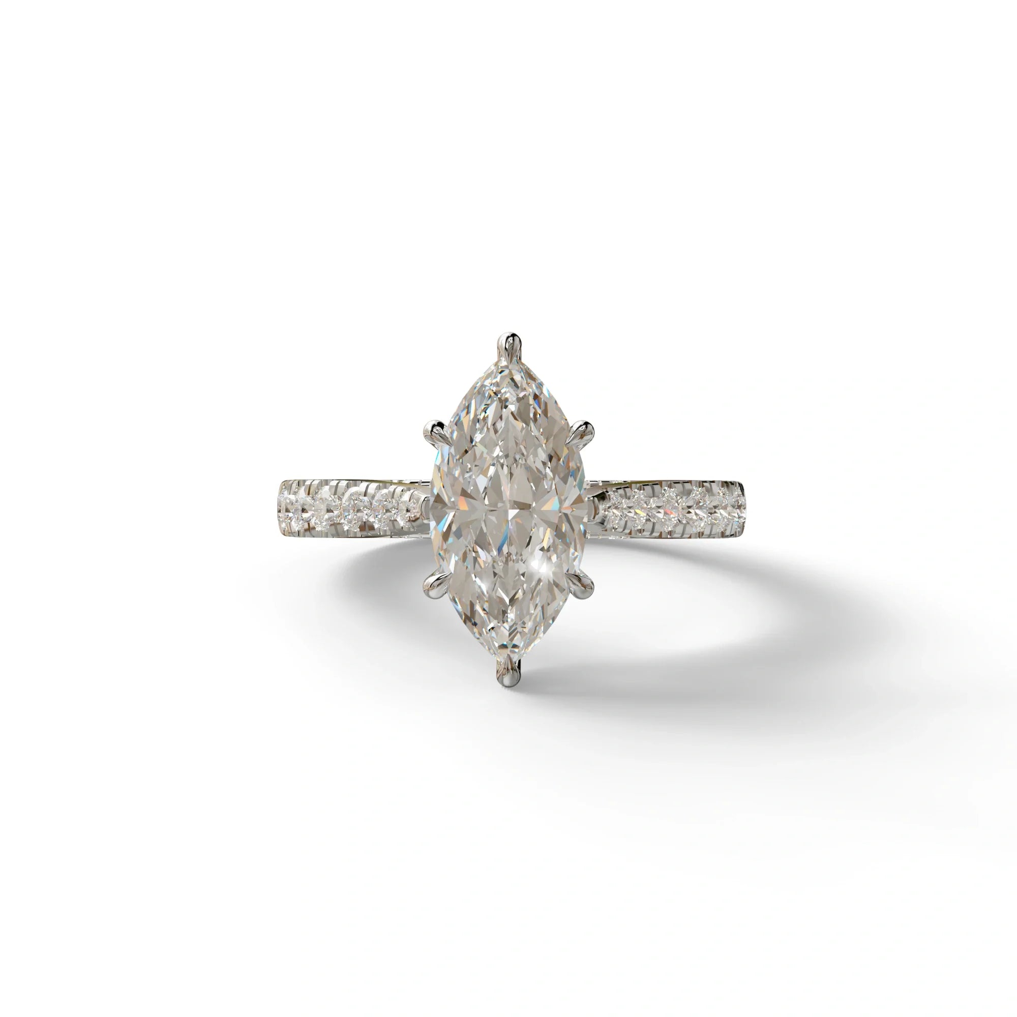 1.5 Carat E-VVS Marquise Cut Lab Diamond Hidden Halo & Pave Ring - Ash - 10K Solid Gold / White Gold