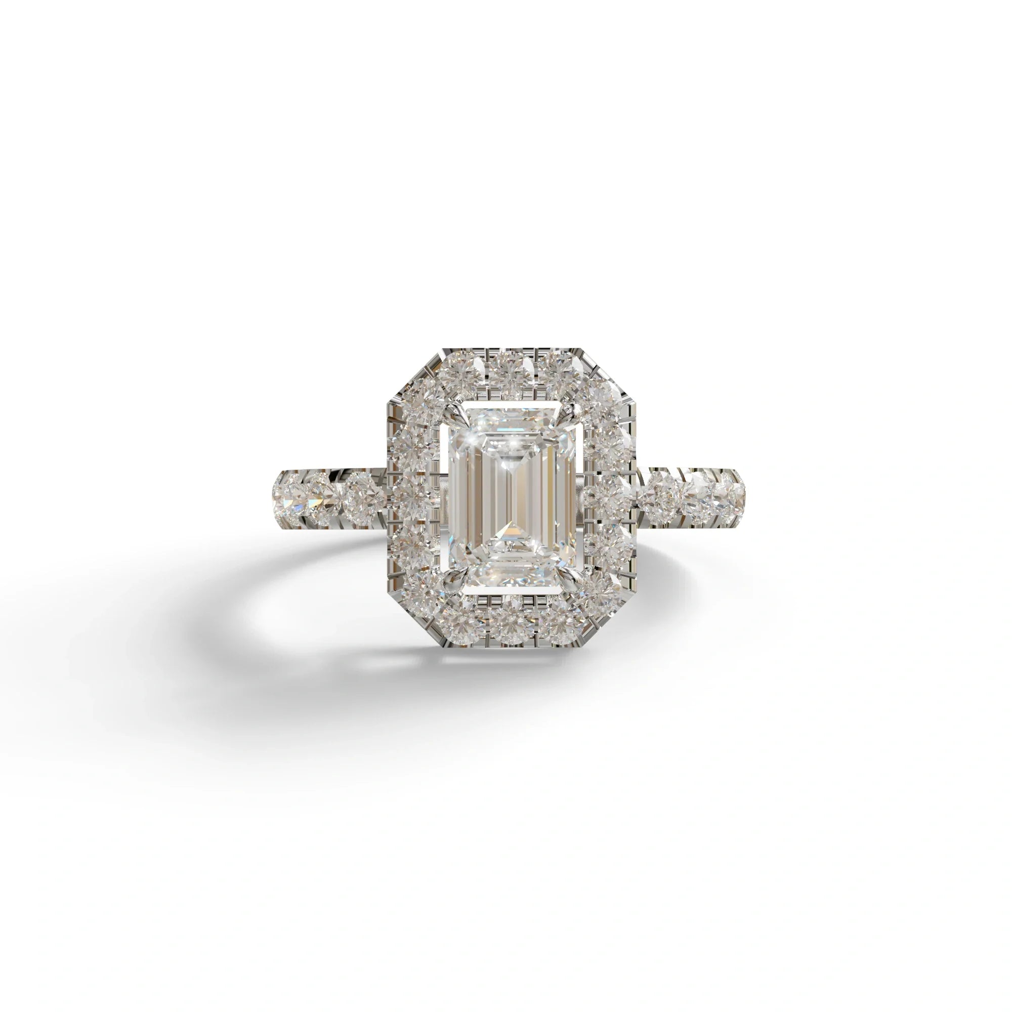 1 Carat Emerald cut lab Diamond Engagement Ring - Freesia - 10K Solid Gold / White Gold