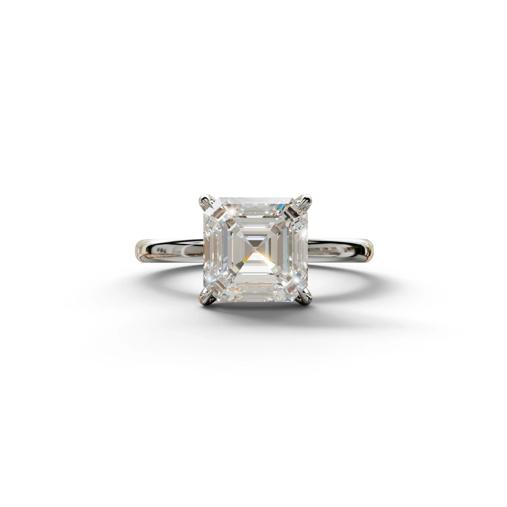 E VVS Asscher Cut Solitaire Lab Grown Diamond Engagement Ring - Fabriciana - 2 Carat / 10K Solid Gold / White Gold