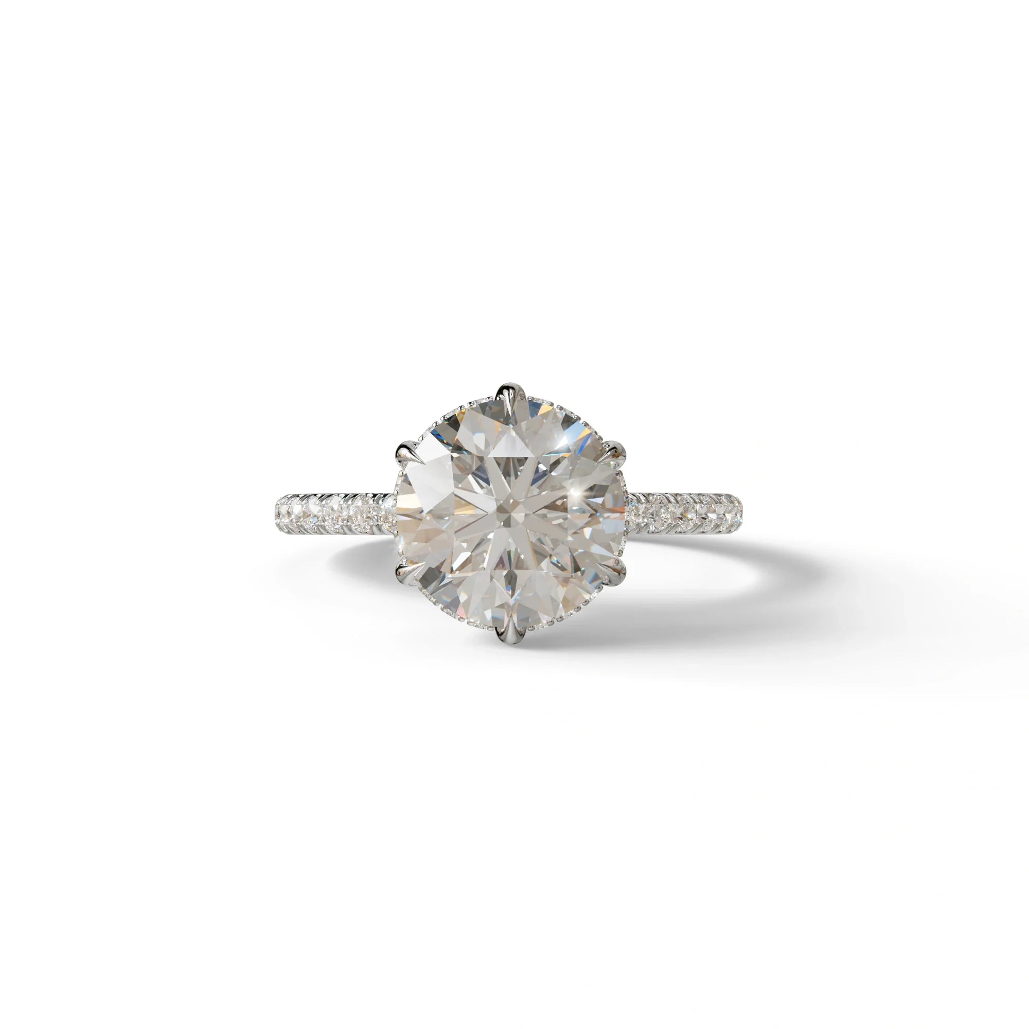 2.5 Carat Round Cut Hidden Halo & Pave Lab Grown Diamond Ring - Hyper Saga - 10K Solid Gold / White Gold