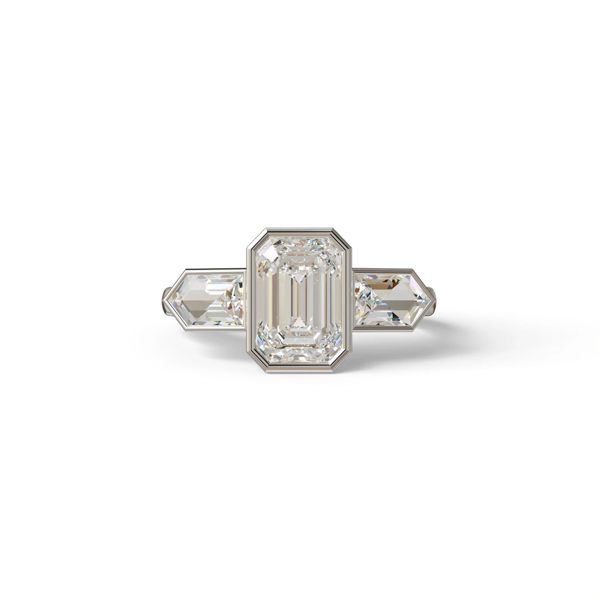 3 Ct E/VVS Emerald Cut Lab Diamond Ring - Lumons - 10K Solid Gold / White Gold