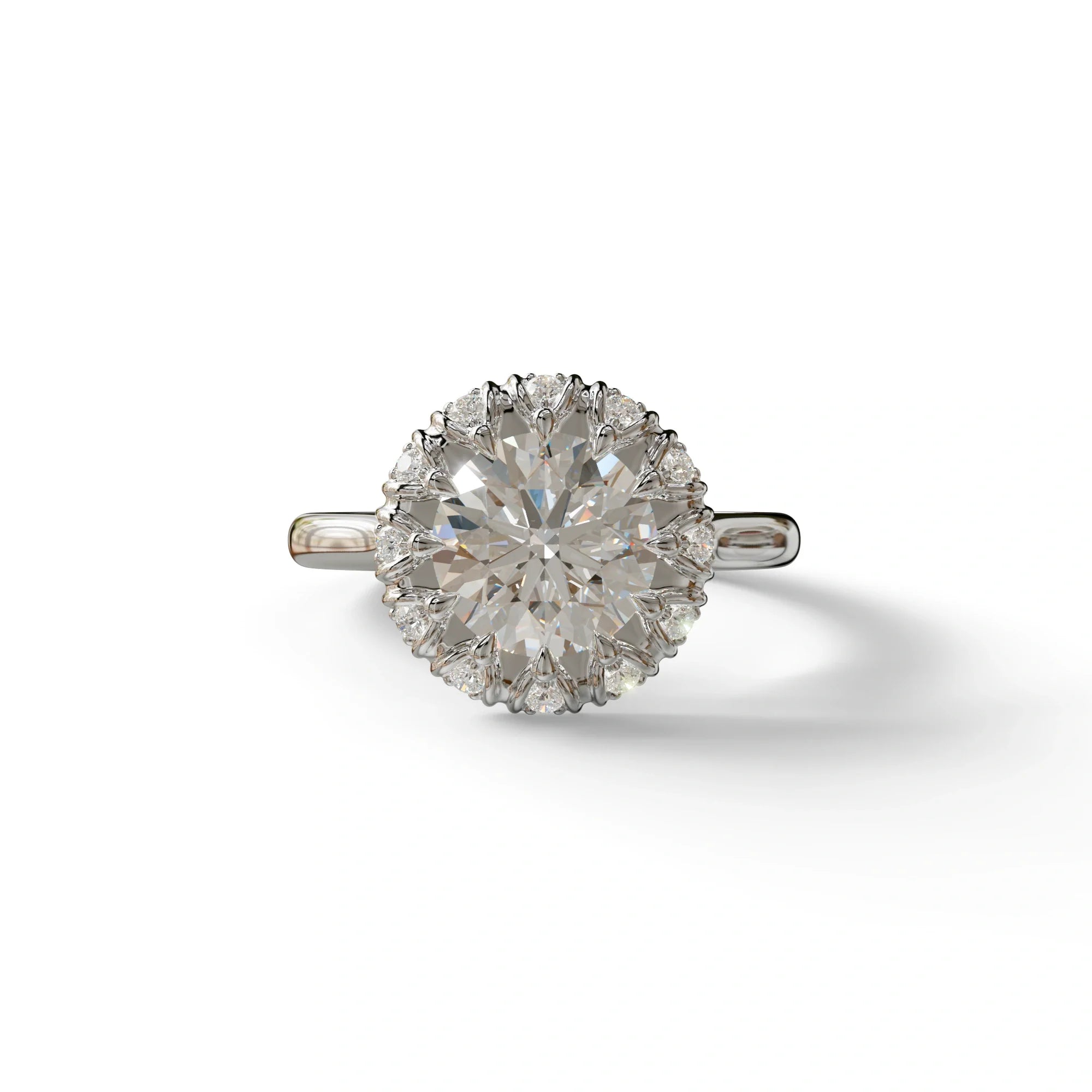 E VVS 3 Carat Round Shaped Halo Lab Diamond Ring - Sunflower - 10K Solid Gold / White Gold