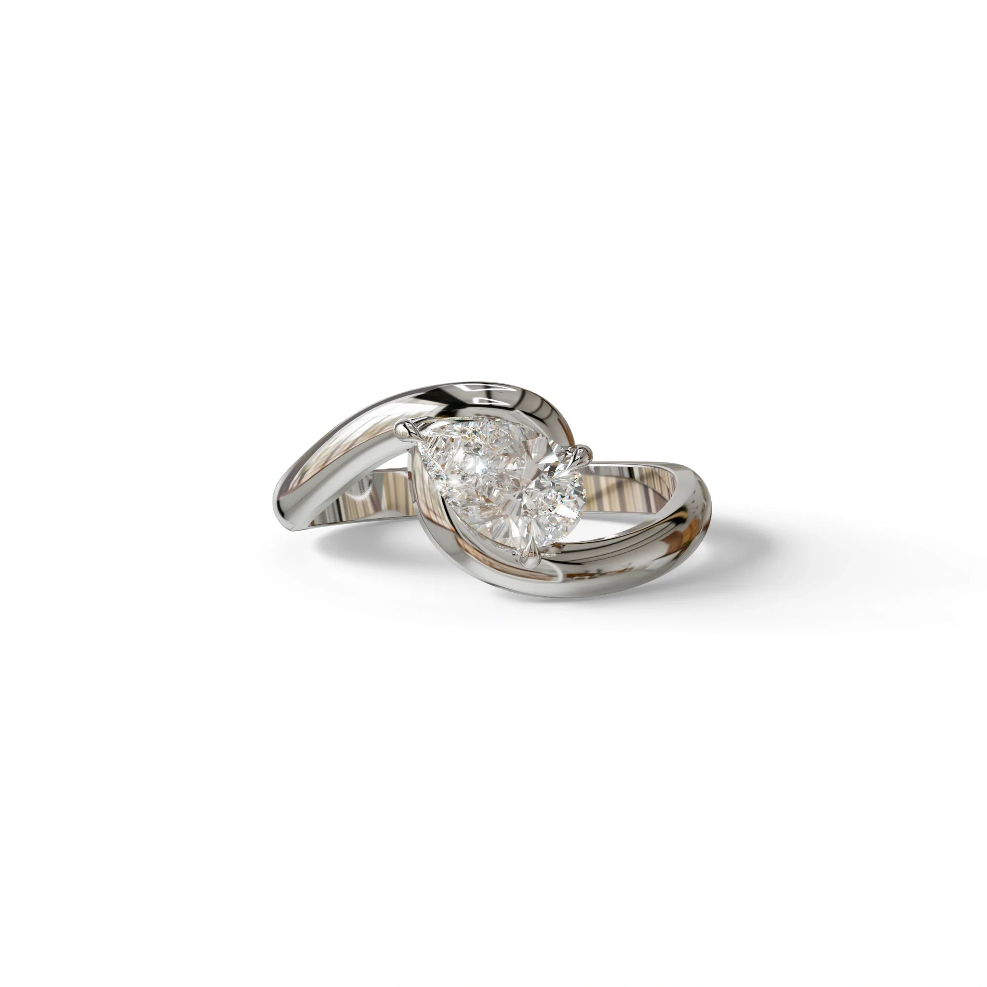 1 Carat E VVS Pear Cut Solitaire Lab Grown Diamond Ring - Maniya - 10K Solid Gold / White Gold