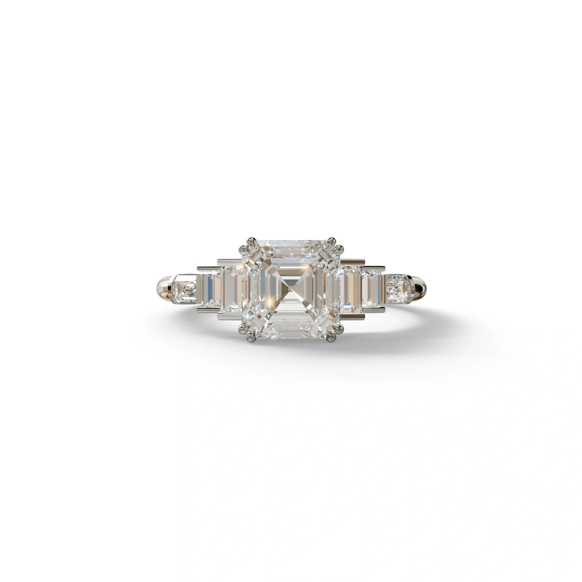3 Carat E-VVS Asscher Three Stone Lab grown Diamond Ring - Vetra - 10K Solid Gold / White Gold