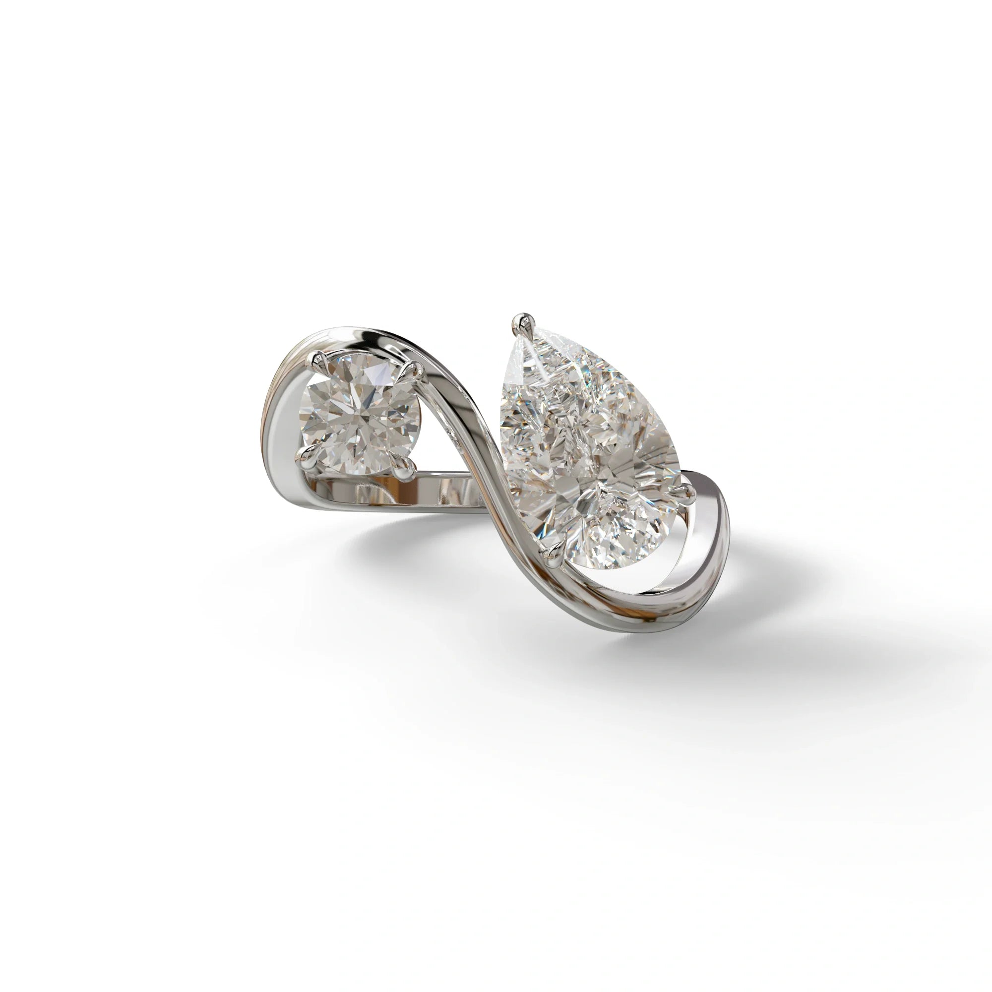 2.8 Carat E VVS Pear and Round Cut Lab Diamond Engagement Ring - Toi Et Moi - 10K Solid Gold / White Gold