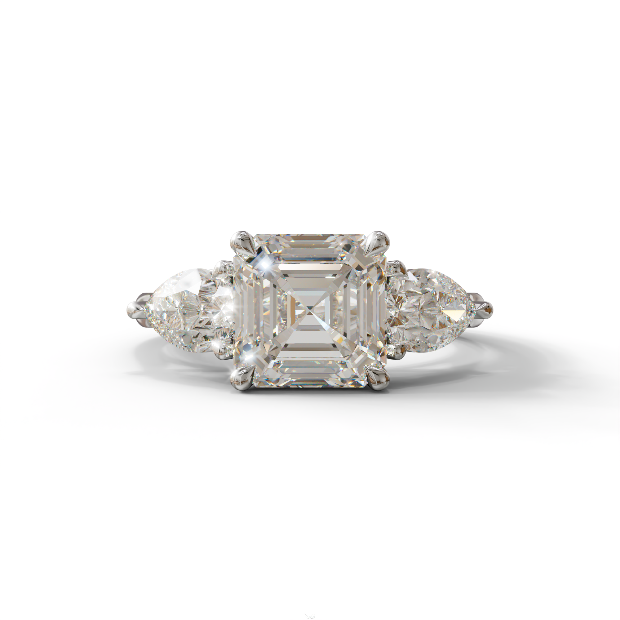 3 Carat E-VVS Asscher Cut Lab Diamond In 3 Stones Claw Prongs Setting Ring - 10K Solid Gold / White Gold