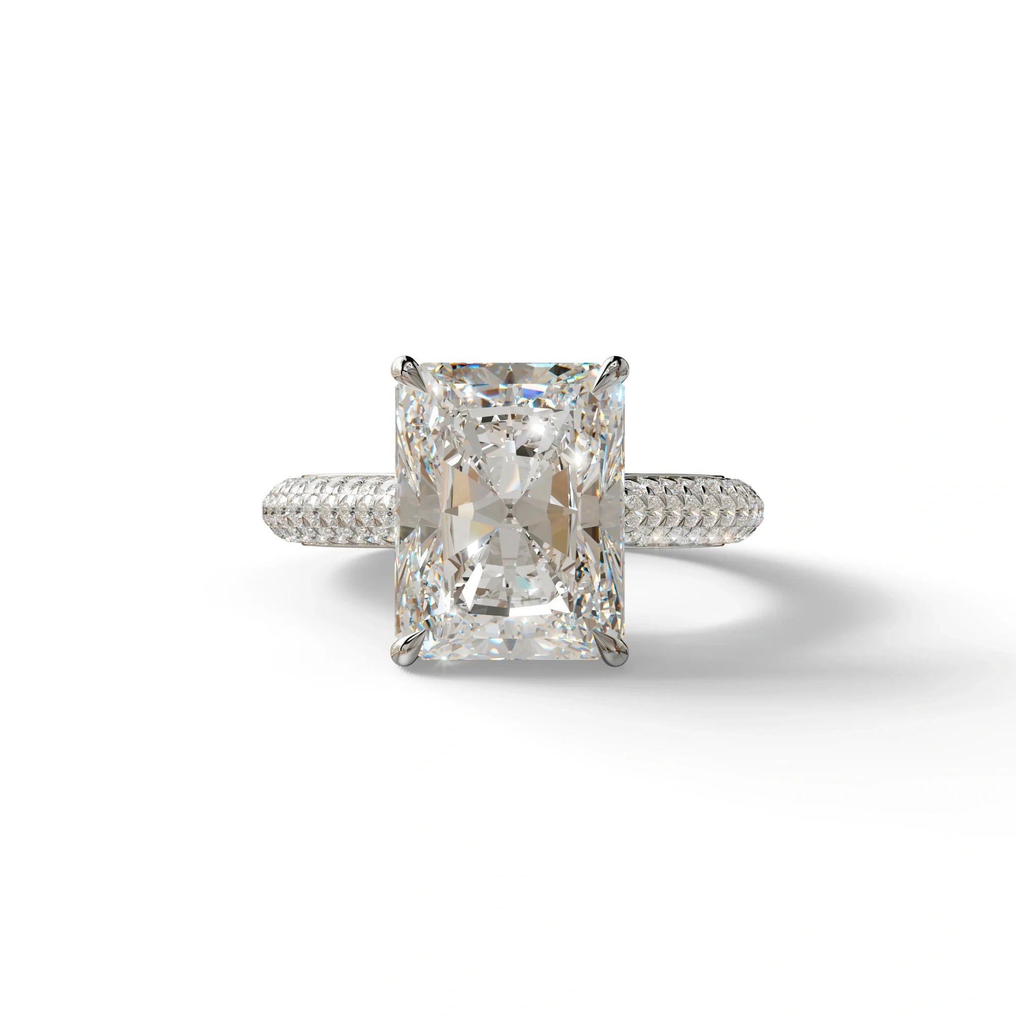 3 Carat Radiant Cut Hidden Halo & Pave Set Lab Diamond Ring - Riviera - 10K Solid Gold / White Gold