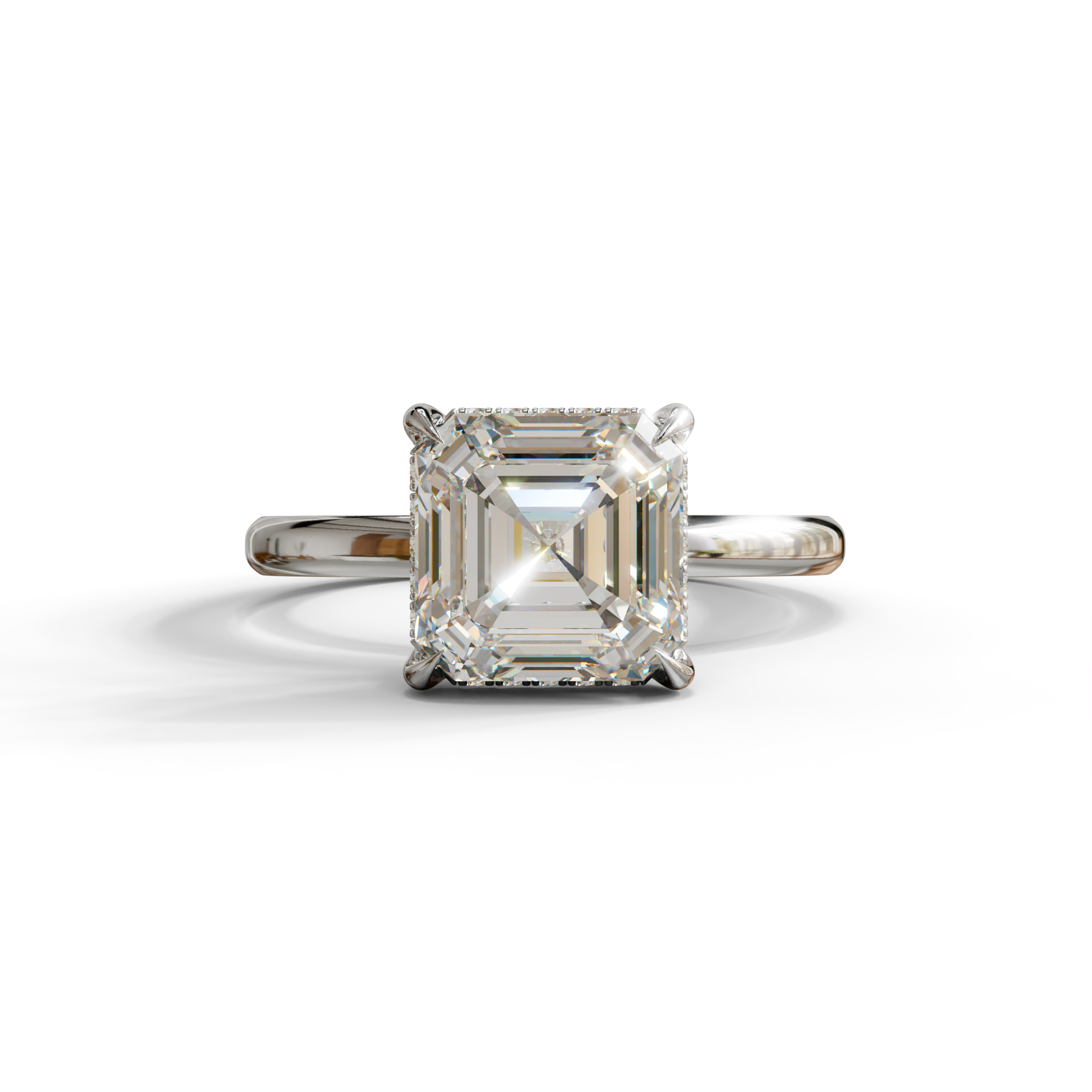 2.5 Carat E-VVS Asscher Cut Hidden Halo Setting Lab Grown Diamond Ring - 10K Solid Gold / White Gold