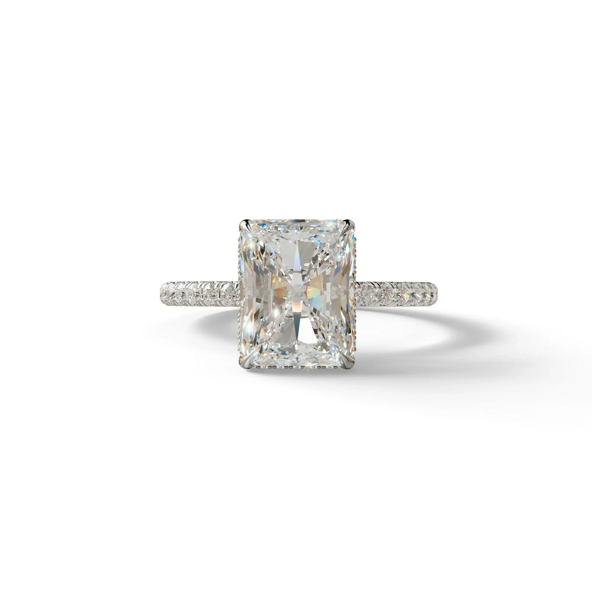 3 Carat E/VVS Radiant Cut Lab Diamond Ring -Monica - 10K Solid Gold / White Gold