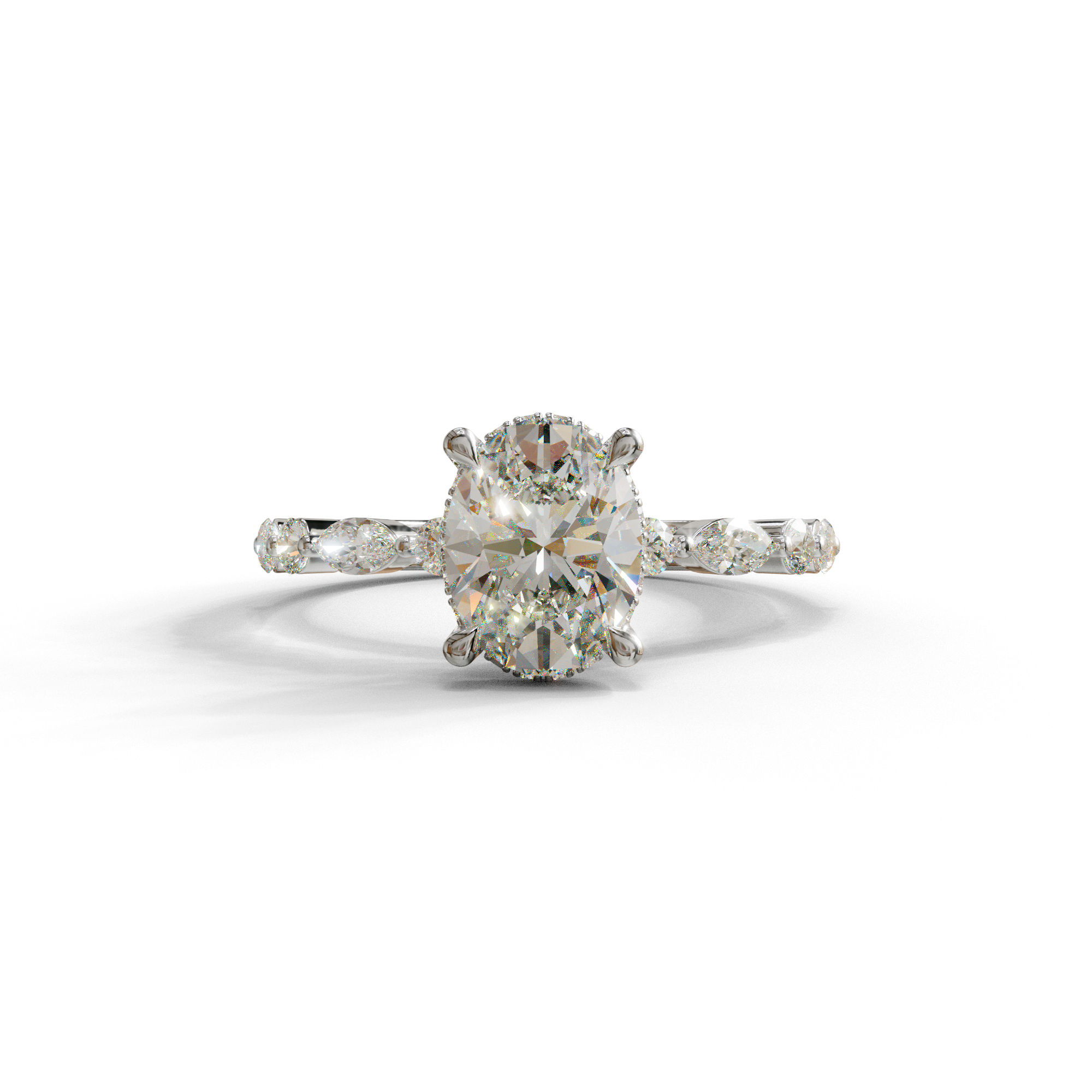 2 Carat E-VVS Oval Cut Hidden Halo & Pave Lab Diamond Ring - Laina - 10K Solid Gold / White Gold