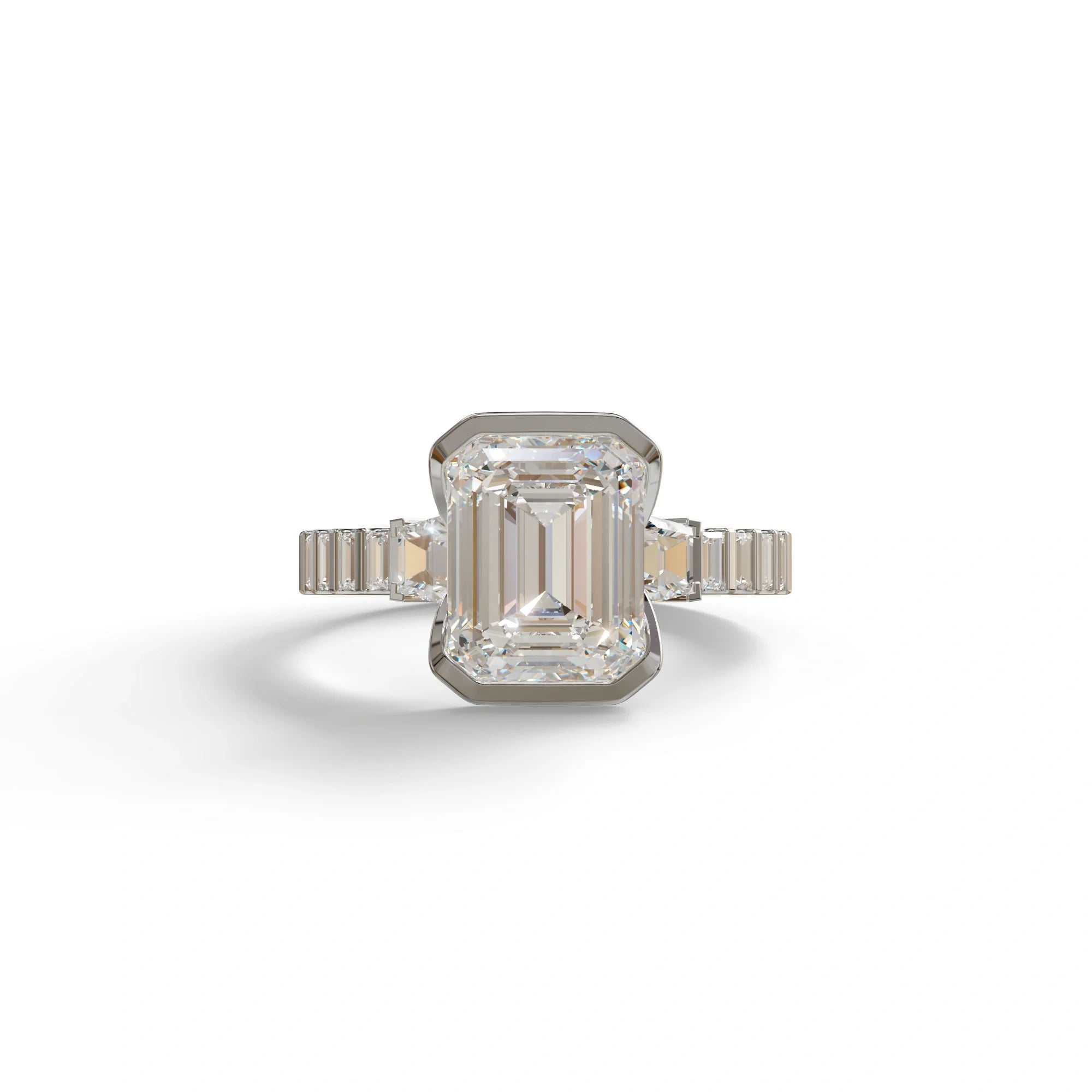 3 Carat Emerald Cut Lab Diamond Engagement Ring | Half Bezel set- Gatsby - 10K Solid Gold / White Gold