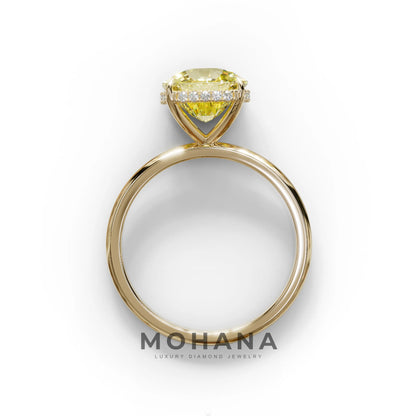 3 Carat Yellow Cushion Lab Diamond Hidden Halo Ring