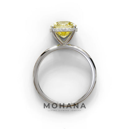 3 Carat Yellow Cushion Lab Diamond Hidden Halo Ring