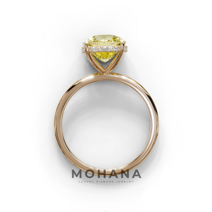 3 Carat Yellow Cushion Lab Diamond Hidden Halo Ring