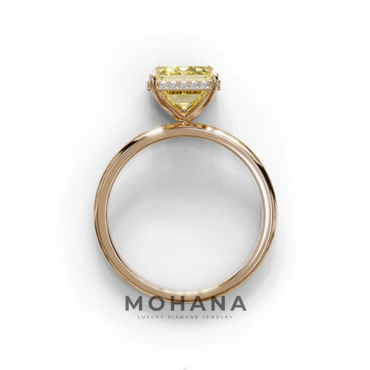 3 Carat Yellow Emerald Cut Hidden Halo & Claw Setting Lab Grown Diamond Ring