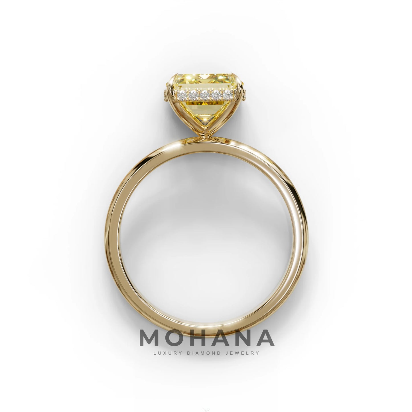 3 Carat Yellow Emerald Cut Hidden Halo & Claw Setting Lab Grown Diamond Ring