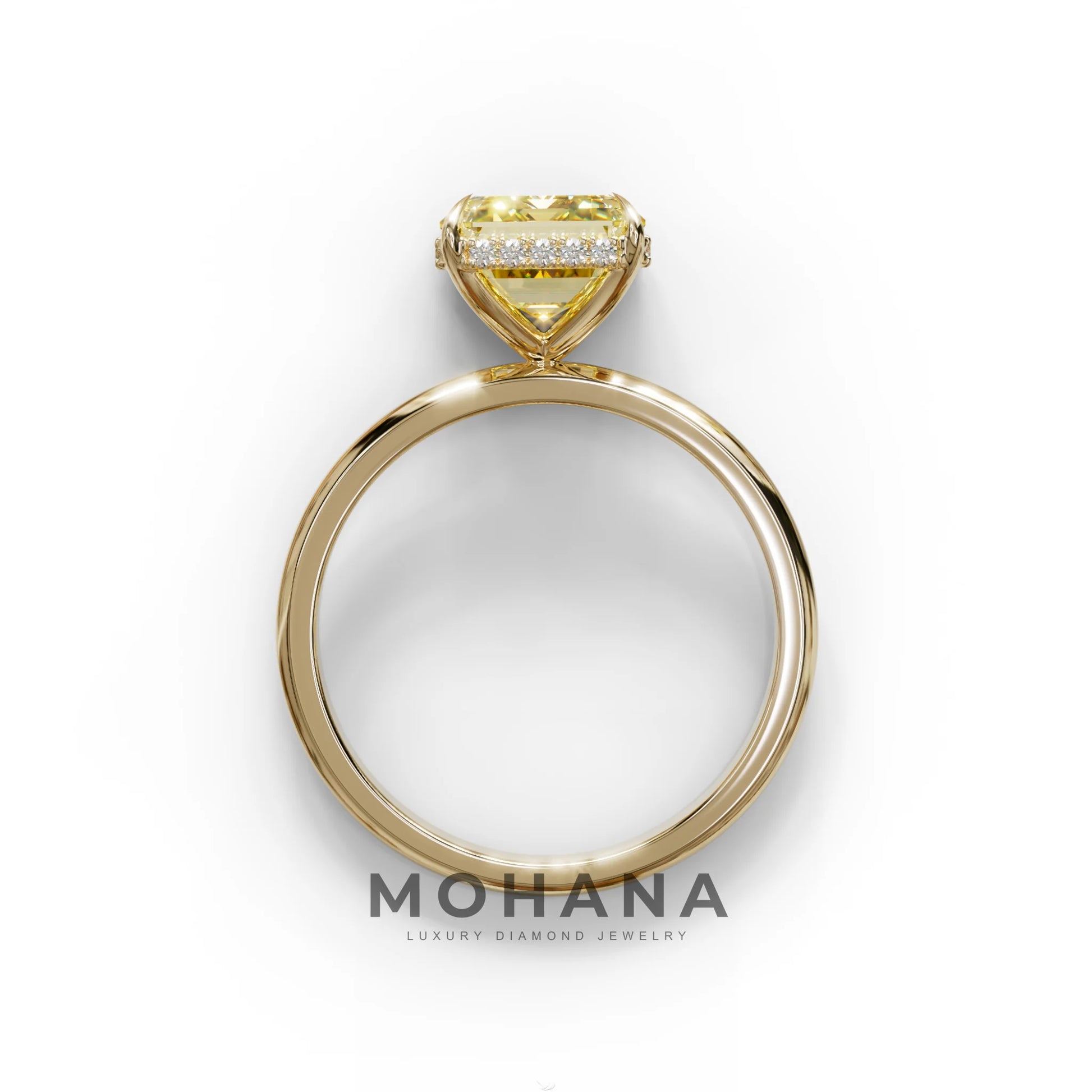 3 Carat Yellow Emerald Cut Hidden Halo & Claw Setting Lab Grown Diamond Ring