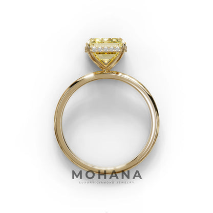 3 Carat Yellow Emerald Cut Hidden Halo & Claw Setting Lab Grown Diamond Ring