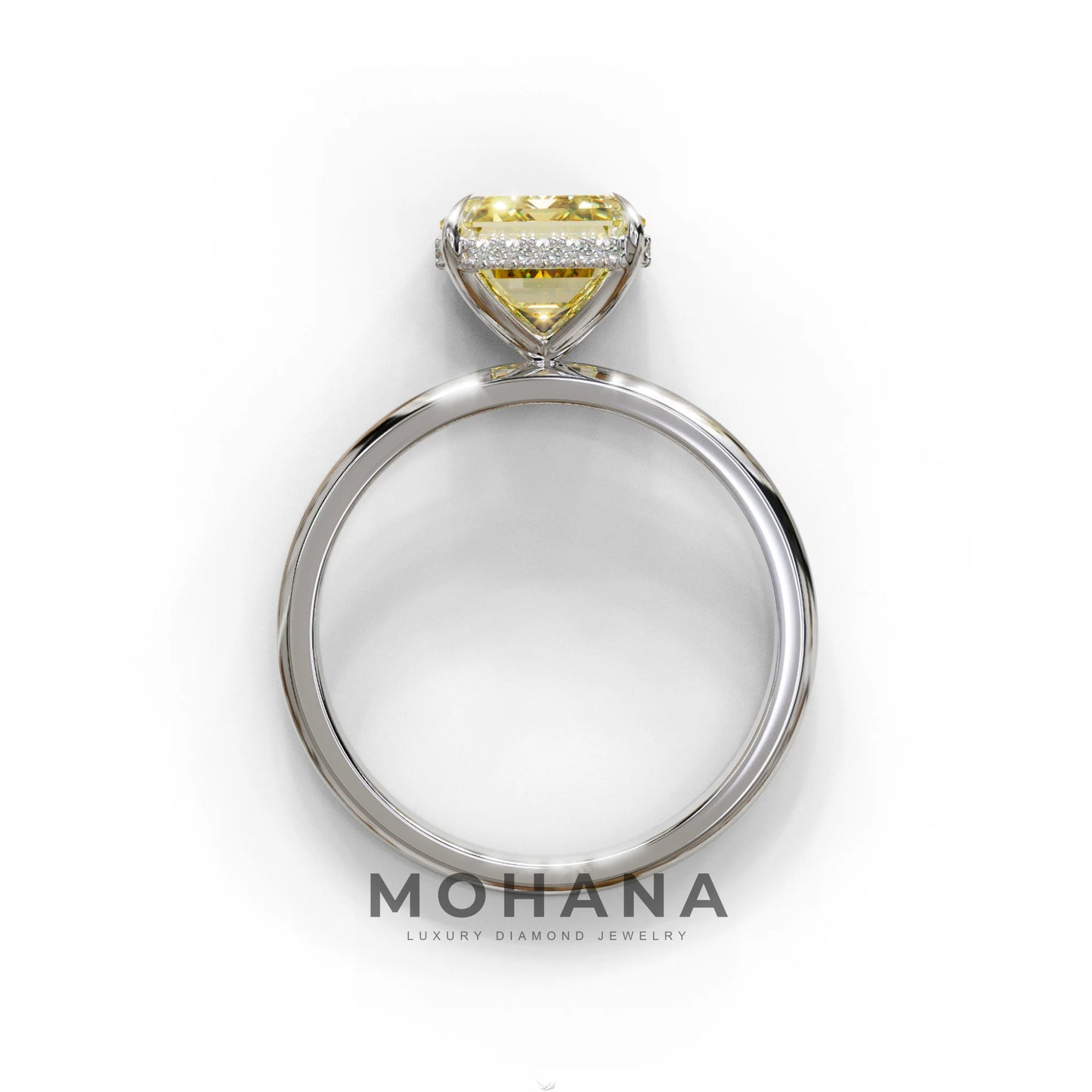 3 Carat Yellow Emerald Cut Hidden Halo & Claw Setting Lab Grown Diamond Ring