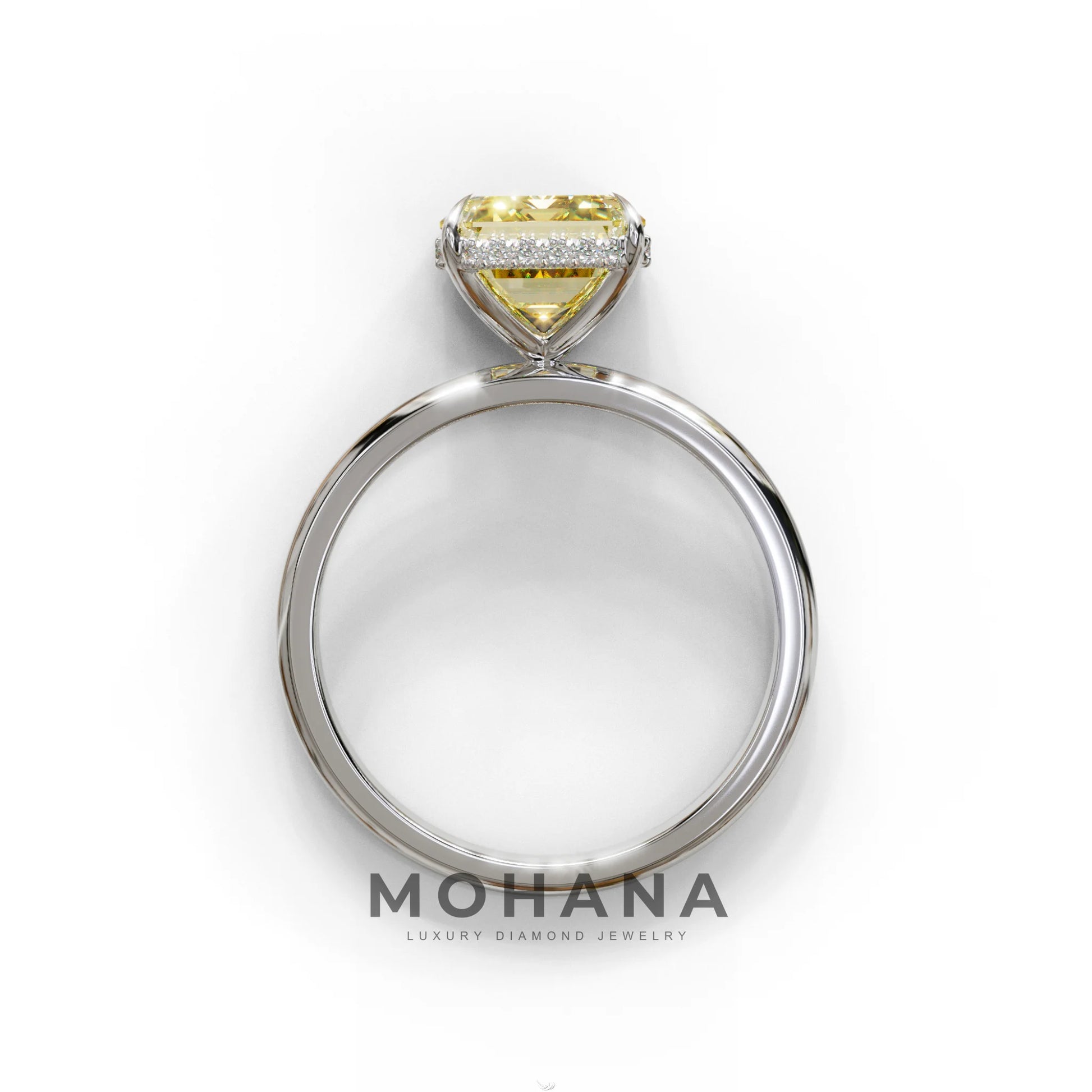 3 Carat Yellow Emerald Cut Hidden Halo & Claw Setting Lab Grown Diamond Ring