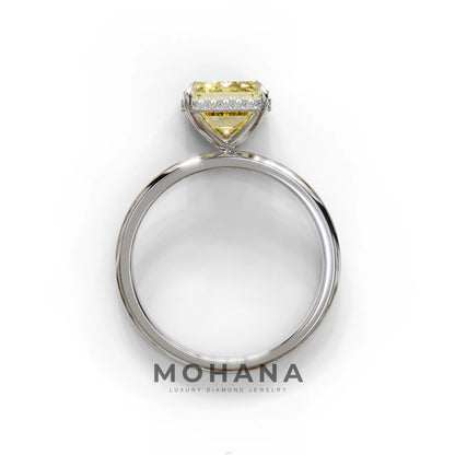 3 Carat Yellow Emerald Cut Hidden Halo & Claw Setting Lab Grown Diamond Ring