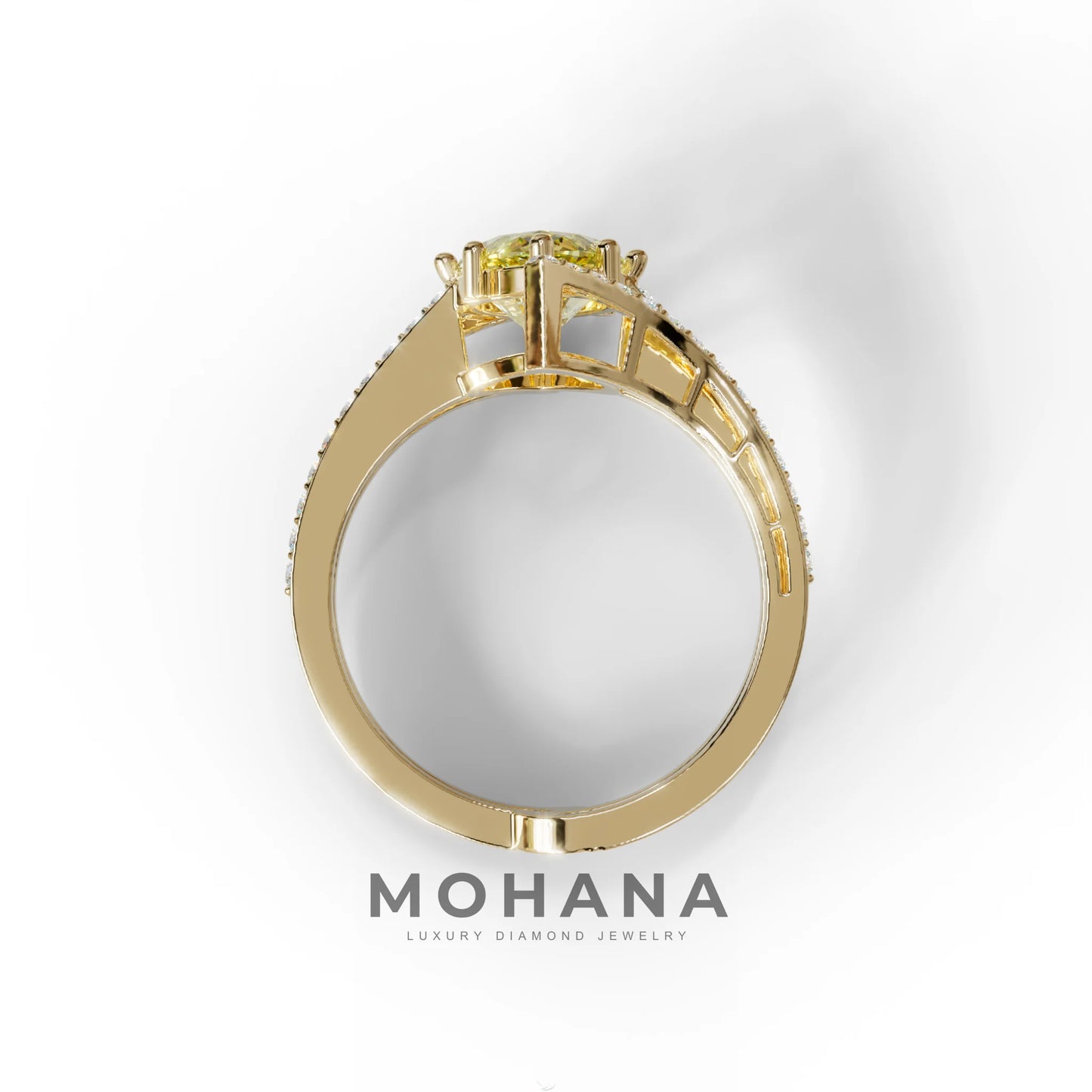 3 Carat Marquise Cut Yellow Lab Diamond Ring with Double Pave Setting