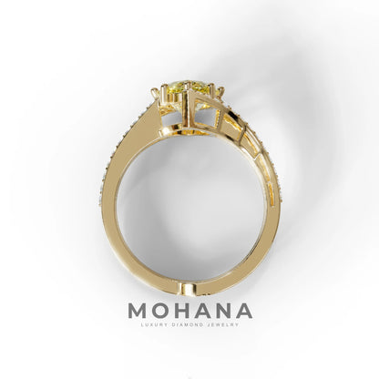 3 Carat Marquise Cut Yellow Lab Diamond Ring with Double Pave Setting