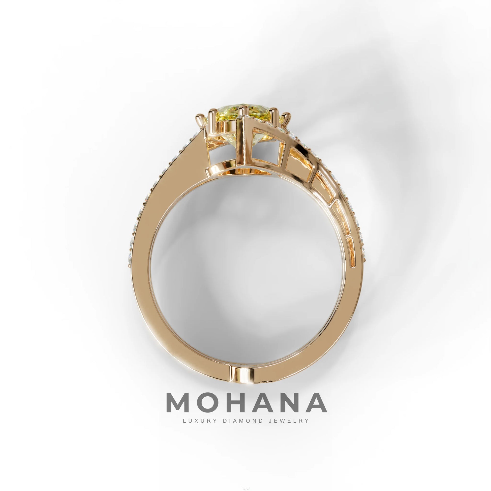 3 Carat Marquise Cut Yellow Lab Diamond Ring with Double Pave Setting