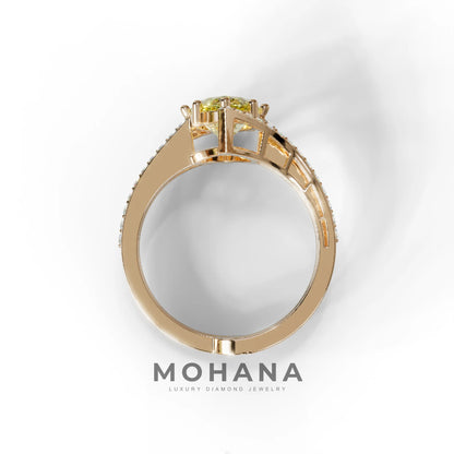 3 Carat Marquise Cut Yellow Lab Diamond Ring with Double Pave Setting