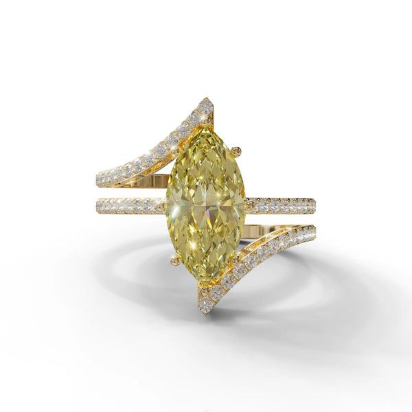 3ct Canary Yellow Marquise Cut Double Pave Lab Grown Diamond Engagement Ring