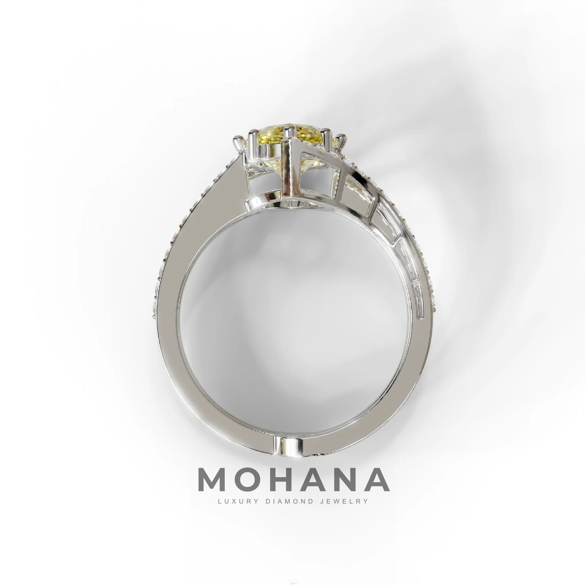 3 Carat Marquise Cut Yellow Lab Diamond Ring with Double Pave Setting