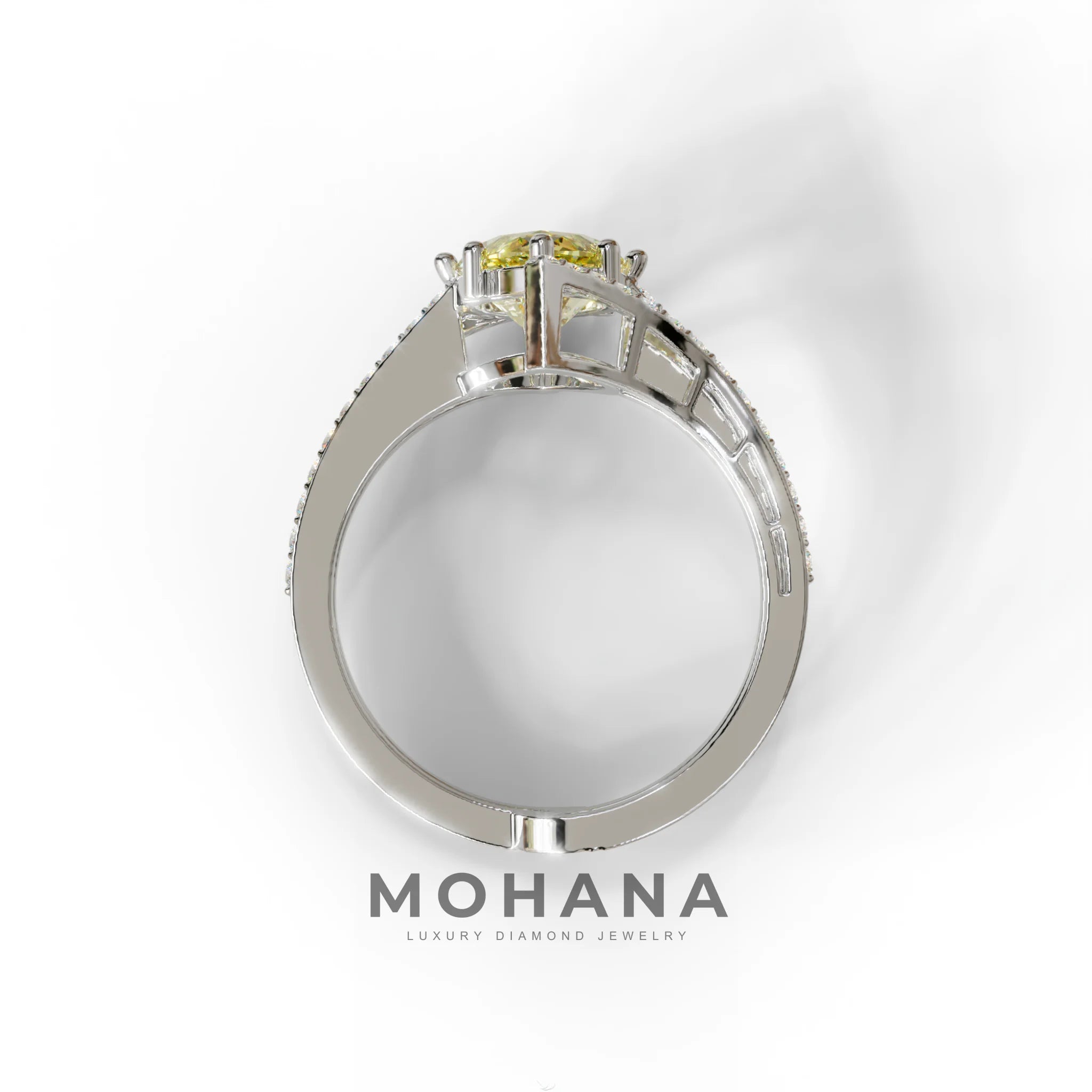 3 Carat Marquise Cut Yellow Lab Diamond Ring with Double Pave Setting