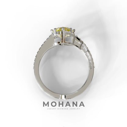 3 Carat Marquise Cut Yellow Lab Diamond Ring with Double Pave Setting