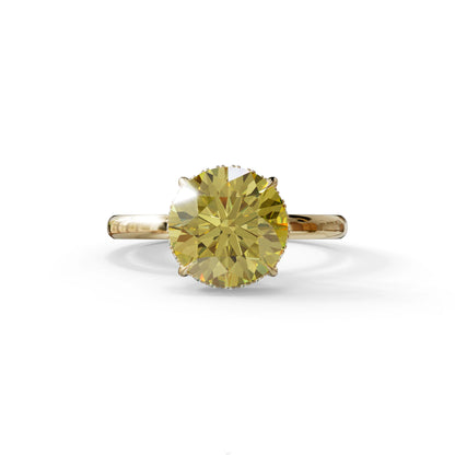 3 Carat Round Yellow Hidden Halo Lab Diamond Ring - Luxe Cercle - 10K Solid Gold / Yellow Gold
