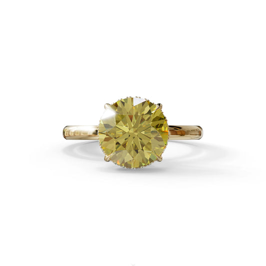 3 Carat Round Yellow Hidden Halo Lab Diamond Ring - Luxe Cercle - 10K Solid Gold / Yellow Gold