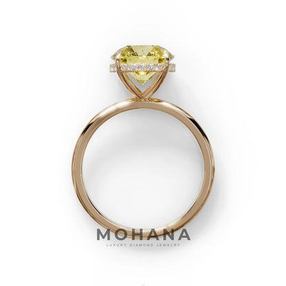3 Carat Round Yellow Hidden Halo Lab Diamond Ring - Luxe Cercle