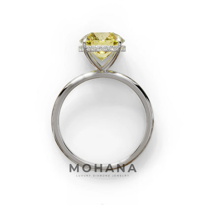 3 Carat Round Yellow Hidden Halo Lab Diamond Ring - Luxe Cercle