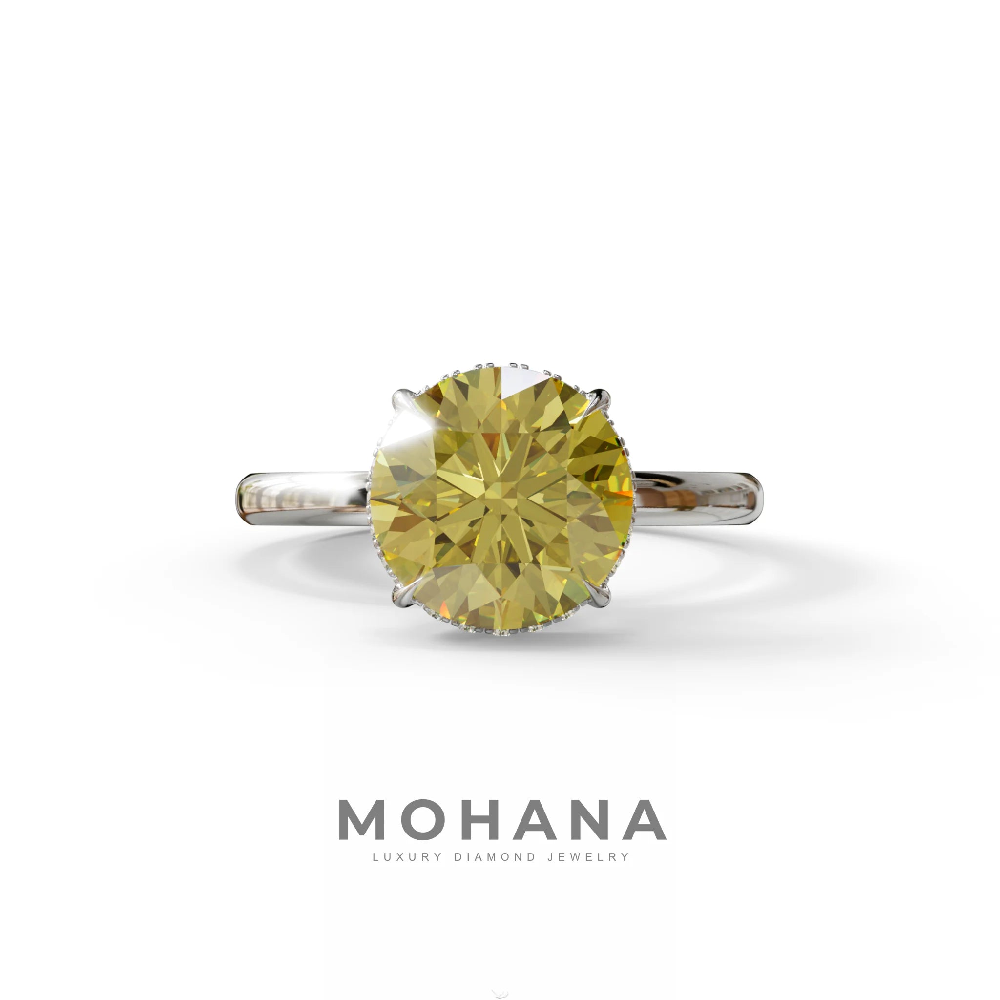 3 Carat Round Yellow Hidden Halo Lab Diamond Ring - Luxe Cercle - 10K Solid Gold / White Gold