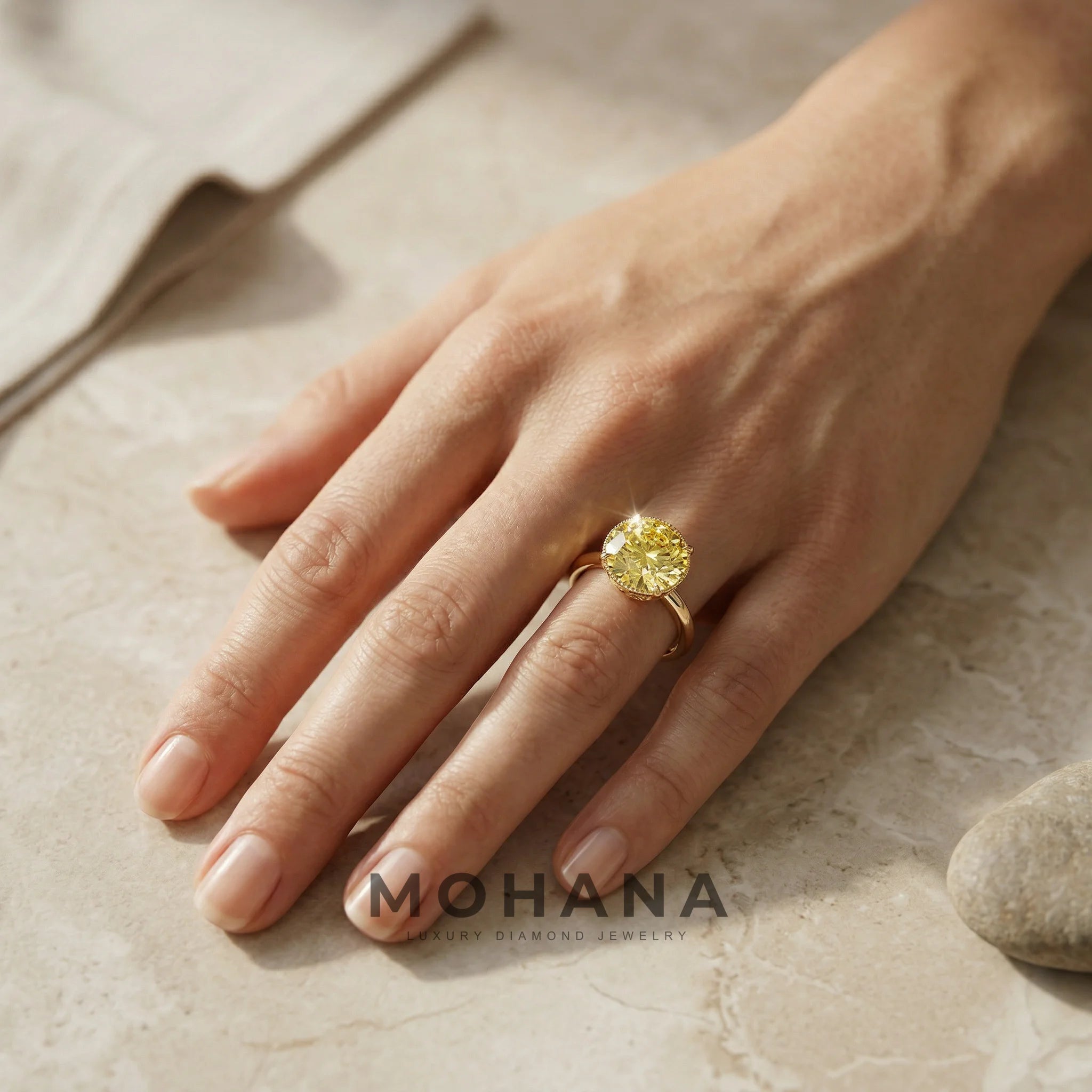 3ct Canary Yellow Round Cut Hidden Halo Lab Grown Diamond Engagement Ring