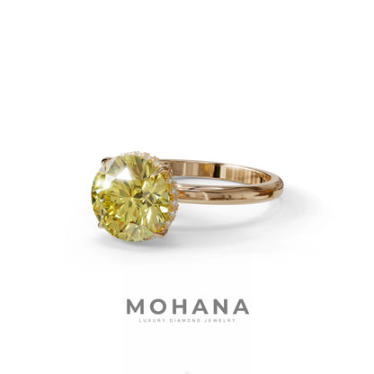 3 Carat Round Yellow Hidden Halo Lab Diamond Ring - Luxe Cercle