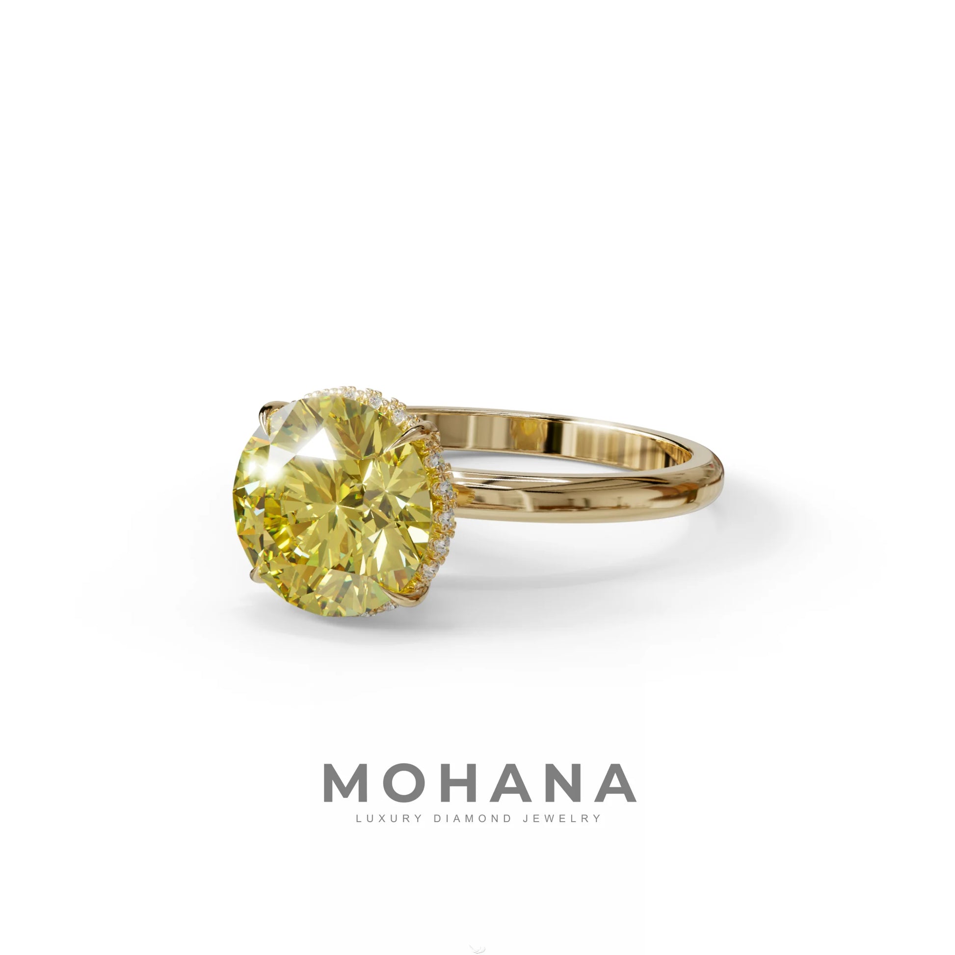 3 Carat Round Yellow Hidden Halo Lab Diamond Ring - Luxe Cercle