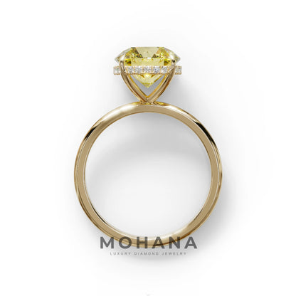3 Carat Round Yellow Hidden Halo Lab Diamond Ring - Luxe Cercle