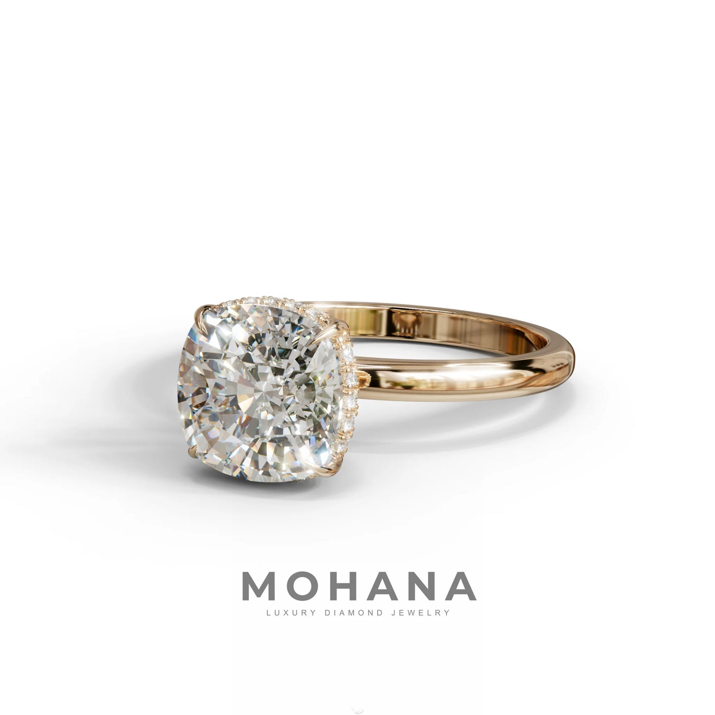 3 Carat E VVS Cushion Lab Diamond Hidden Halo Ring